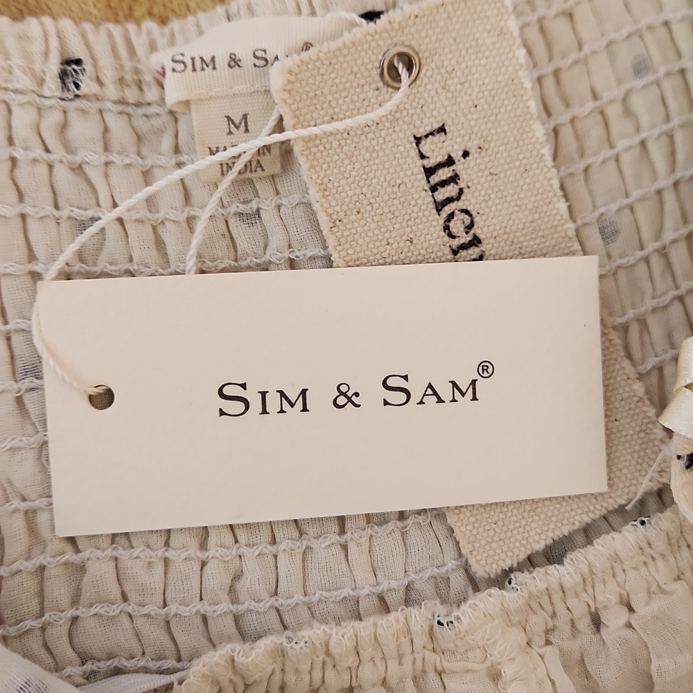 SIM & SAM Linen Blend Mini Dress Black & Natural Color size M - Picture 9 of 14